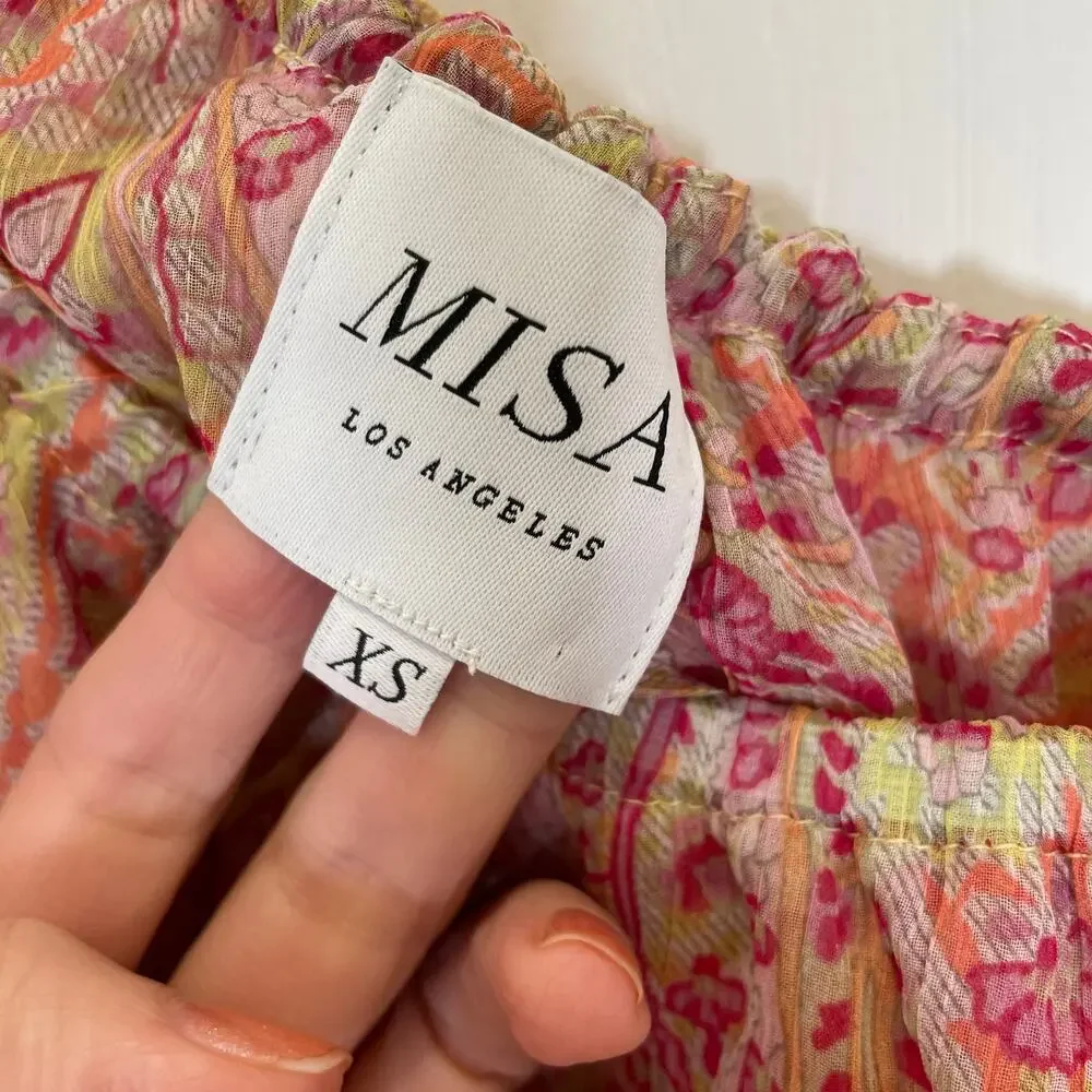 Misa Los Angeles Revolve Gisele Dress Asymmetric‎ Floral Ruffles Pink Fairy XS